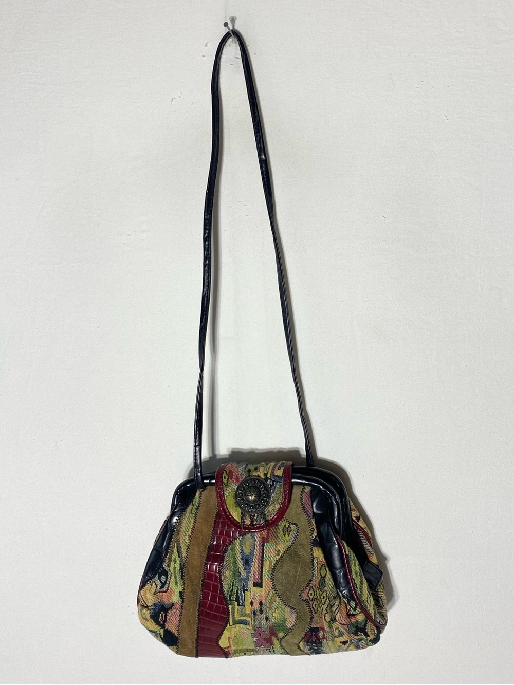 Vintage 90s Bohemian Tapestry Shoulder Bag Purse Whimsigoth Boho Grunge Hippie